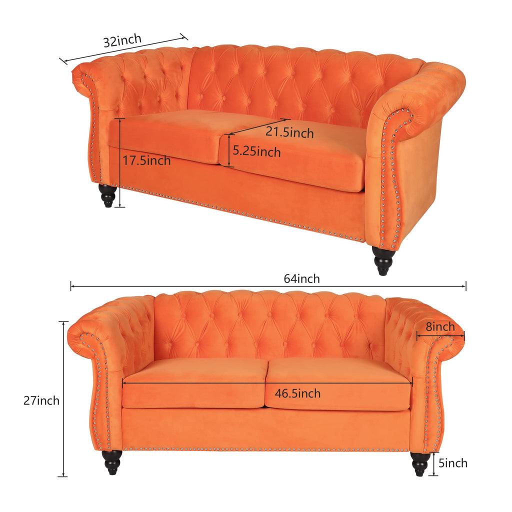 Orange Velvet Chesterfield Loveseat Sofa K3393