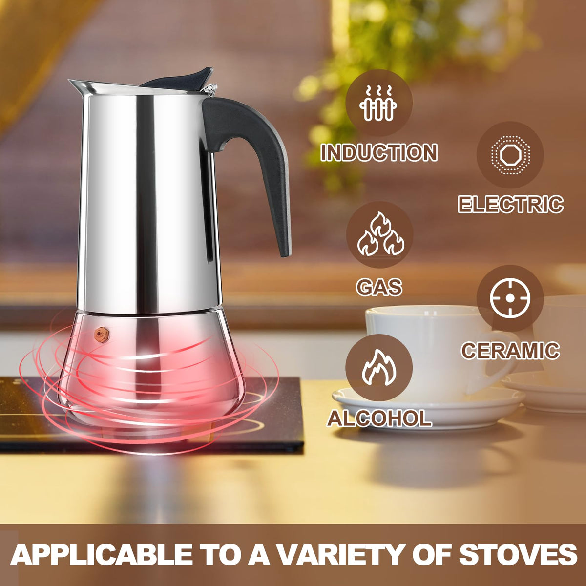 12 Cup Stainless Steel Stovetop Espresso Maker Moka Pot B2491