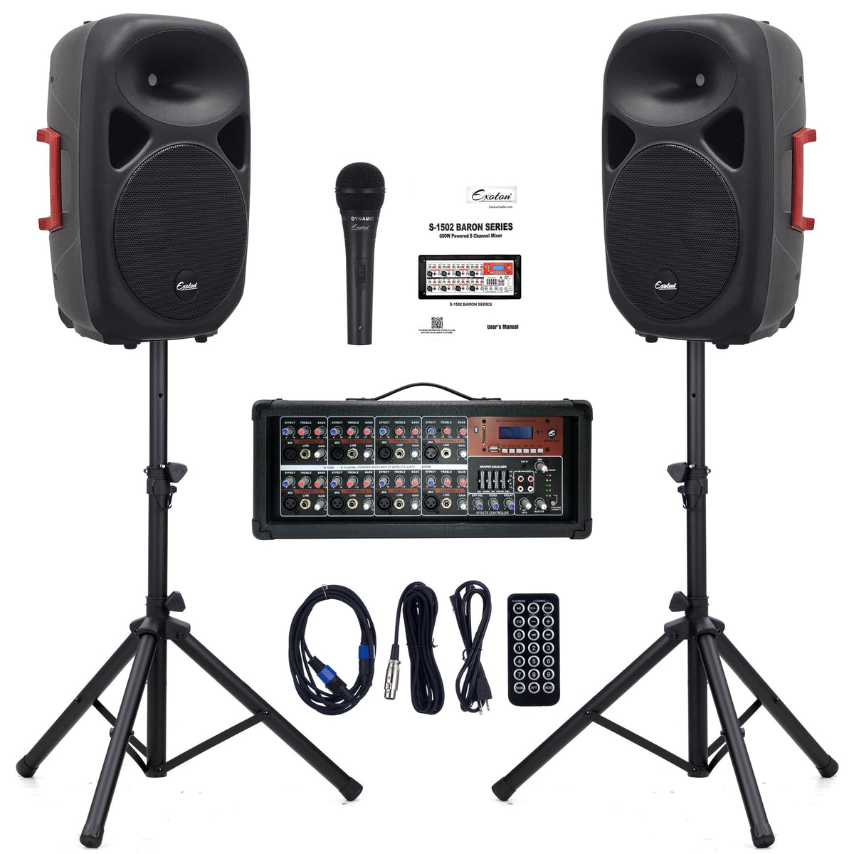 15inch 2000W Bluetooth PA System with Powered Mixer Set C60714