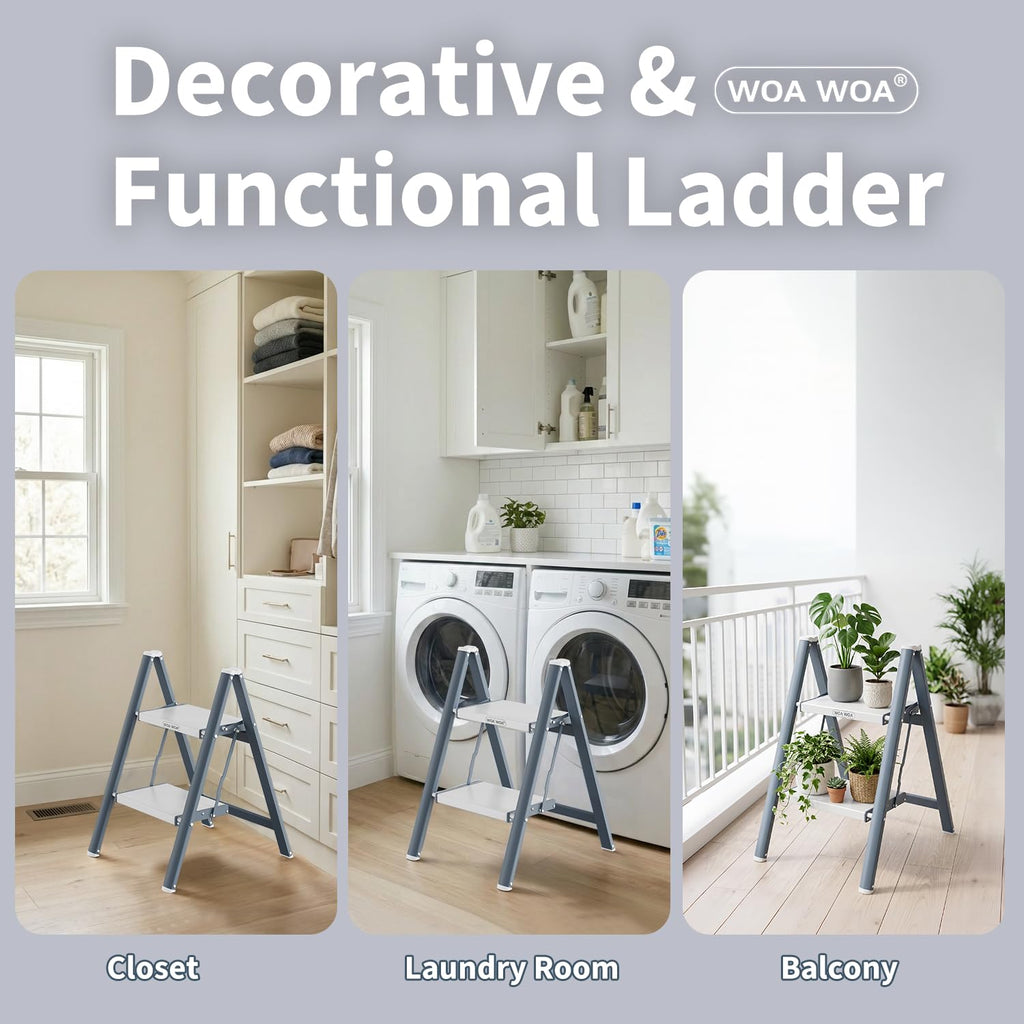 2 Step Ladder, 300lbs Load, 17'' Top Step, Stormy Blue K21689