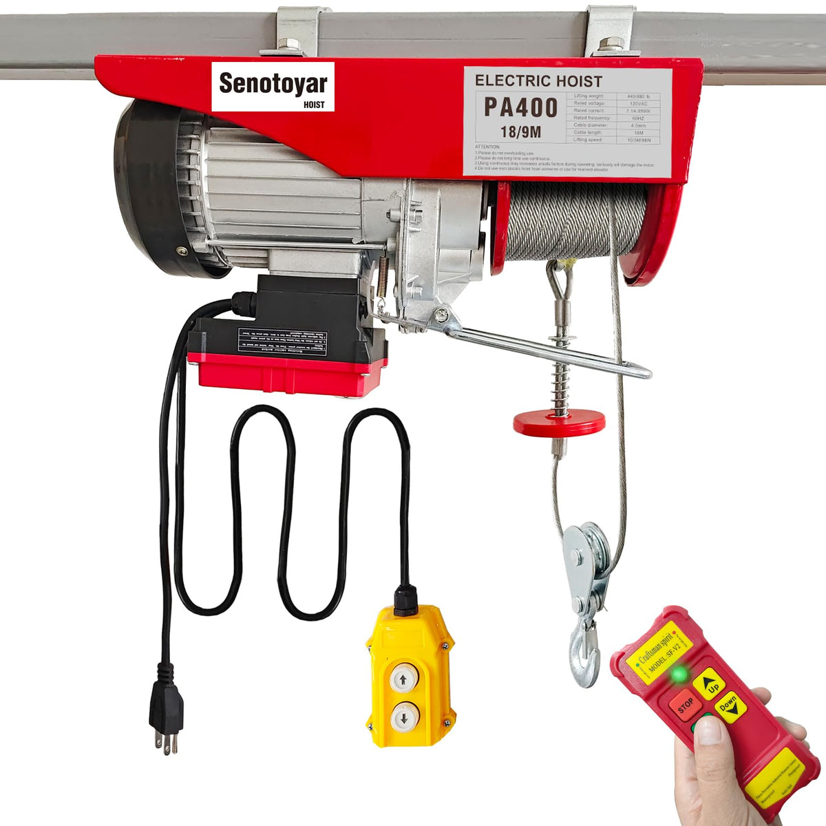 880lbs Electric Hoist Winch with Wireless Control X286256