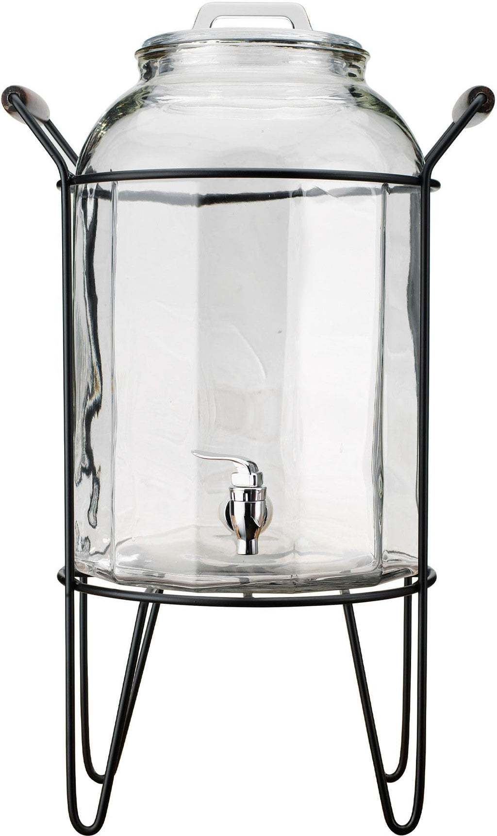 3 Gallon Glass Beverage Dispenser with Glass Lid and Metal Stand L49466