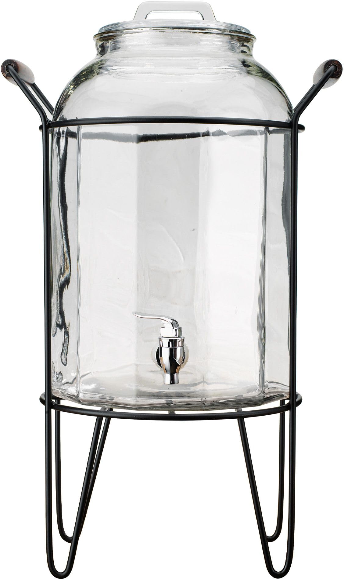 3 Gallon Glass Beverage Dispenser with Glass Lid and Metal Stand L49466