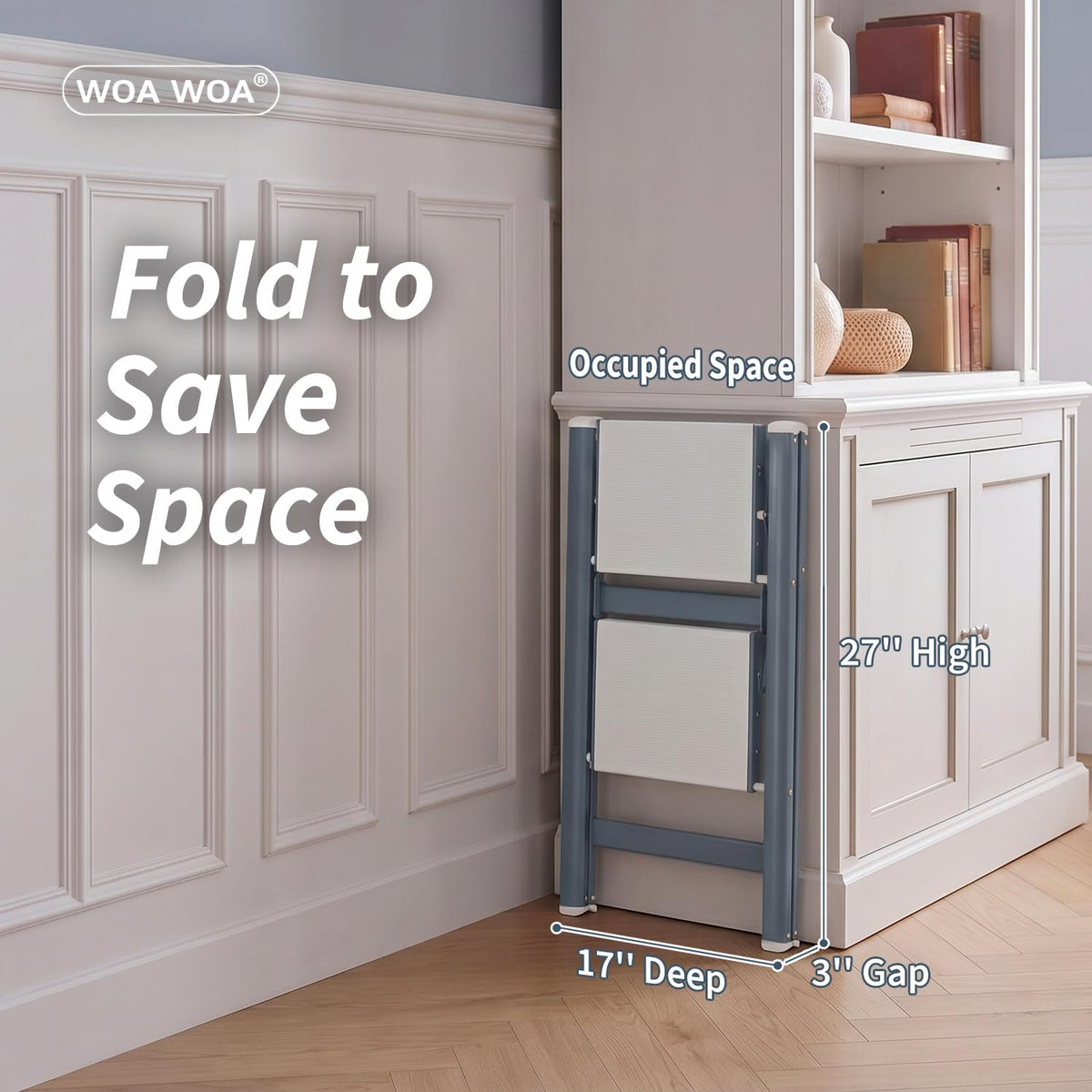 2 Step Ladder, 300lbs Load, 17'' Top Step, Stormy Blue K21689