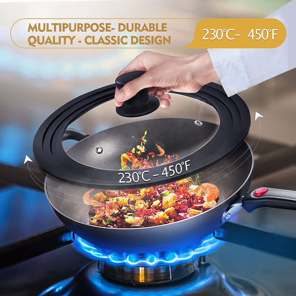 Universal Lid for Pots Pans and Skillets with Silicone Rim and Tempered Glass G785923