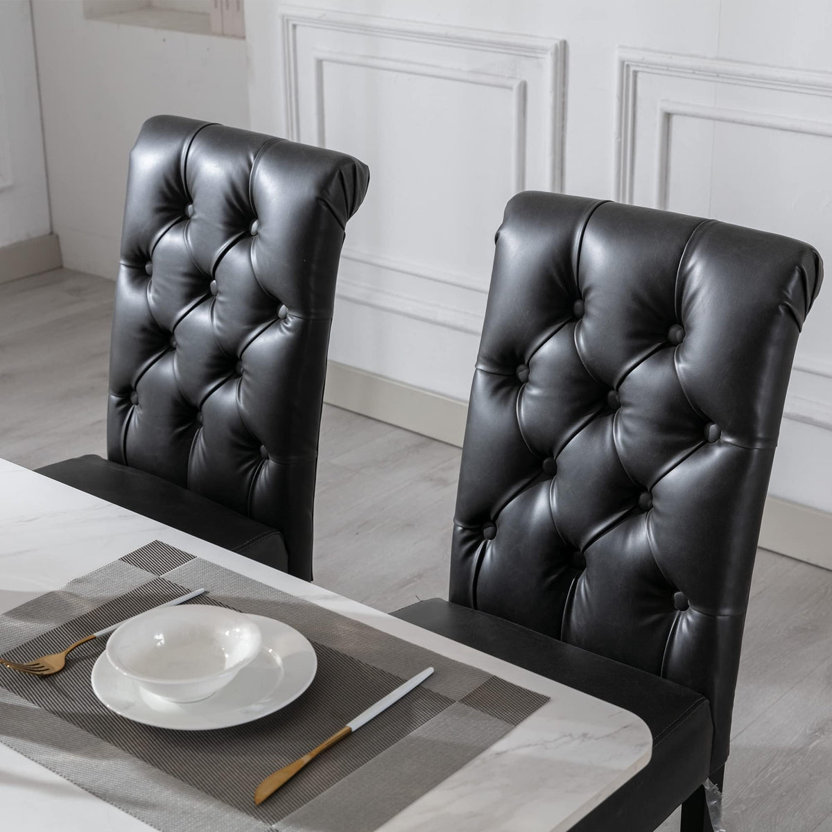 Black Set of 4 PU Leather Tufted Dining Chairs L294742