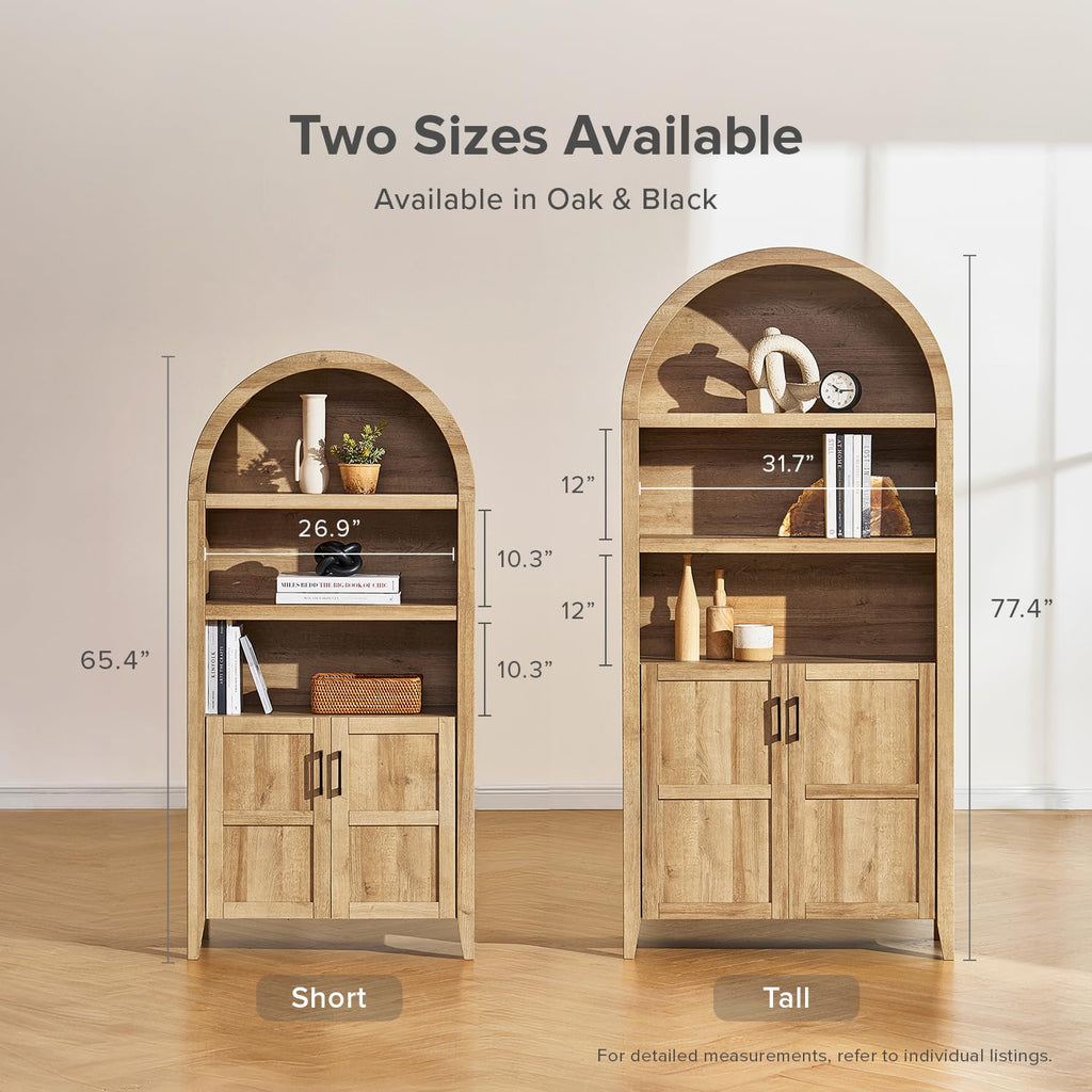 77.4" Tall Arched Wooden Storage Cabinet with Doors and Adjustable Shelves T111016