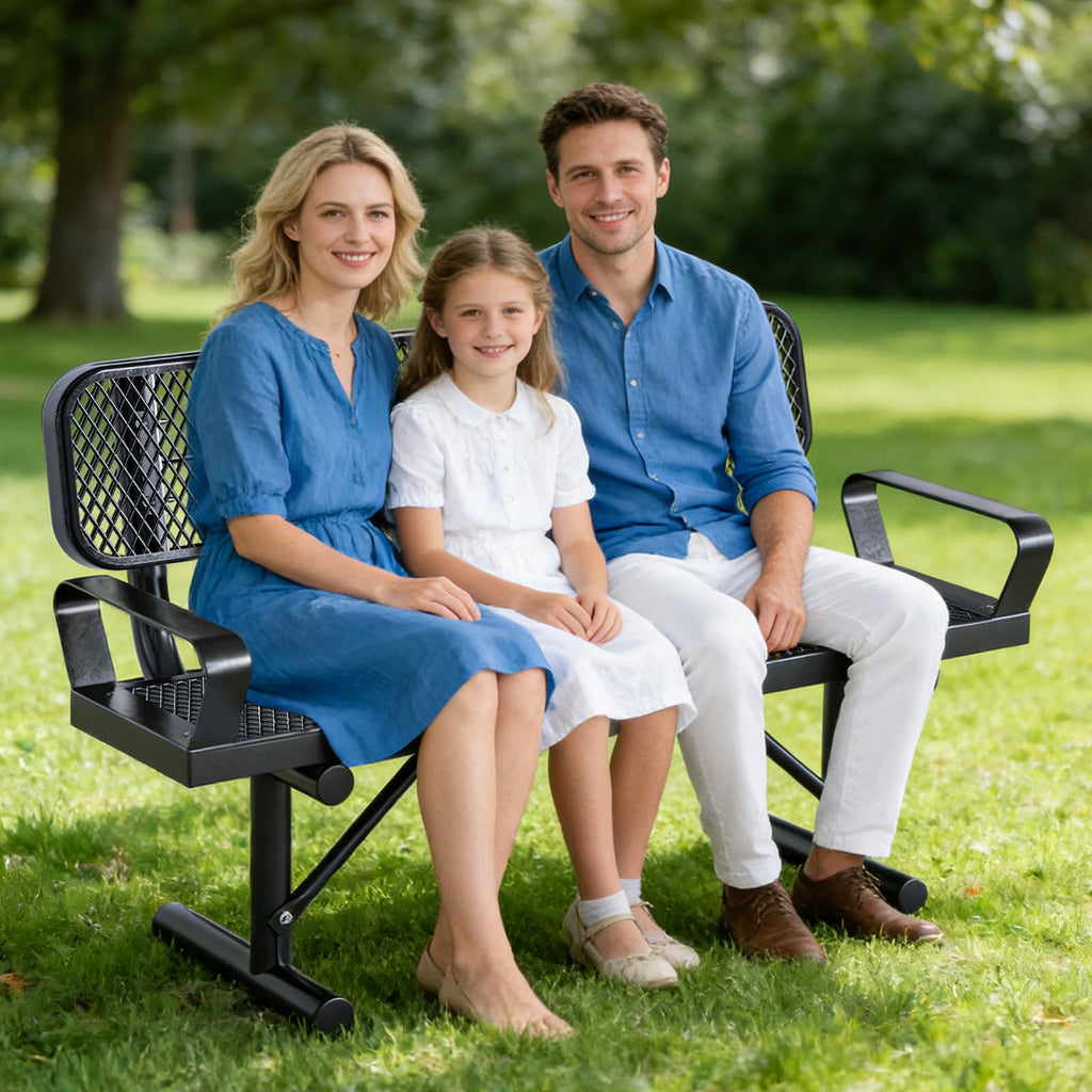 4FT Black Metal Garden Bench with Backrest W588775
