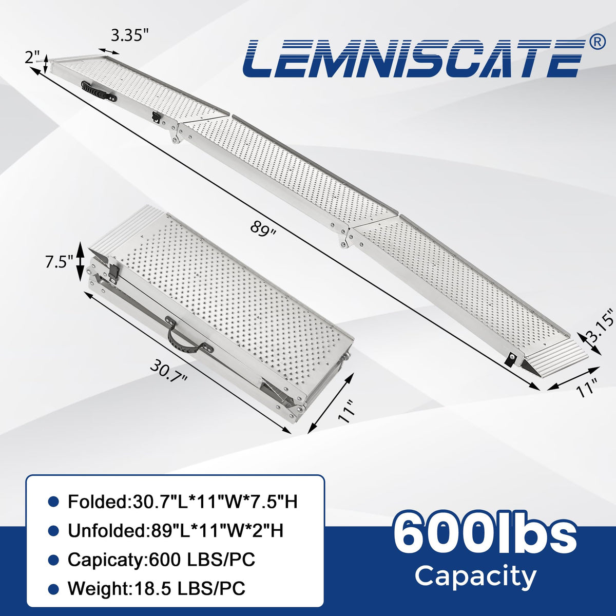 Aluminum Tri-Fold Motorcycle Ramp 600 lb Capacity W64199