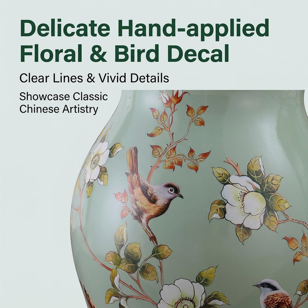 Ceramic Garden Stool Floral Bird Drum Accent Table Teal T7400