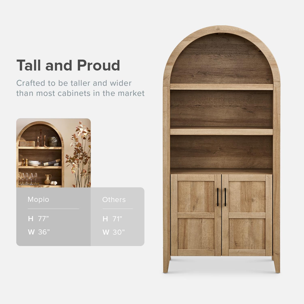 77.4" Tall Arched Wooden Storage Cabinet with Doors and Adjustable Shelves T111016