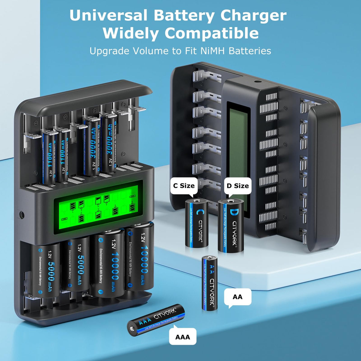 16 Bay Rechargeable Battery Charger with LCD Display Y840