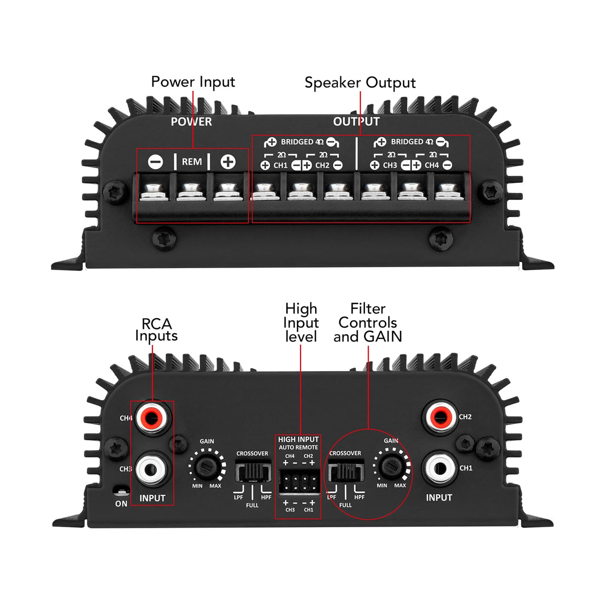 Black 2 Ohms 400W RMS 4-Channel Car Audio Amplifier Q190491