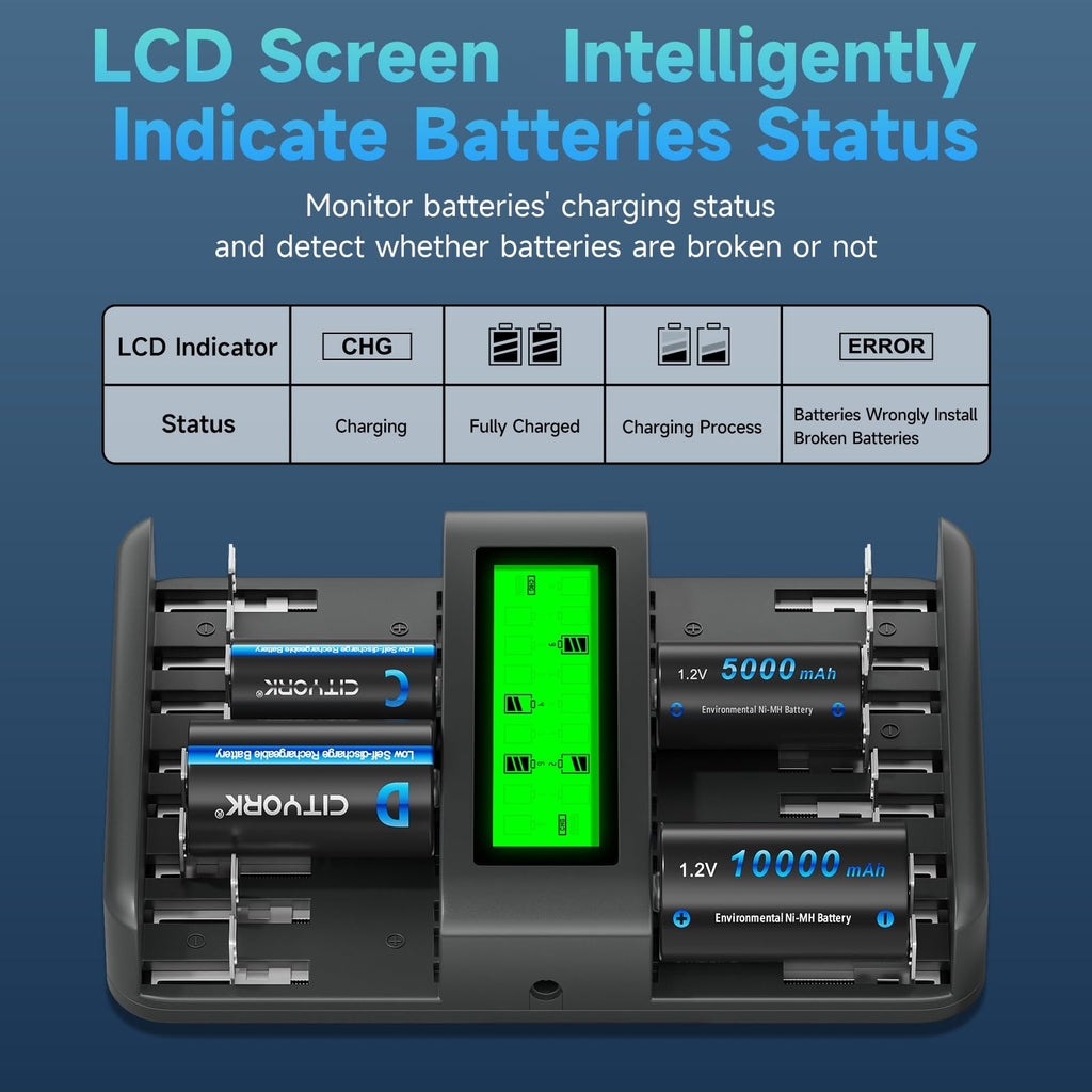 16 Bay Rechargeable Battery Charger with LCD Display Y840