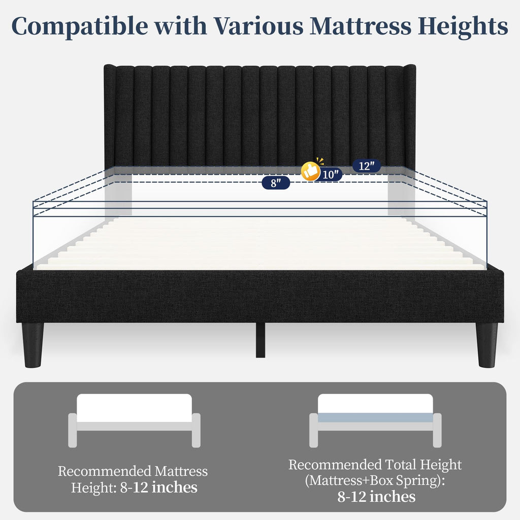 Black Queen Bed Frame with Headboard U2471