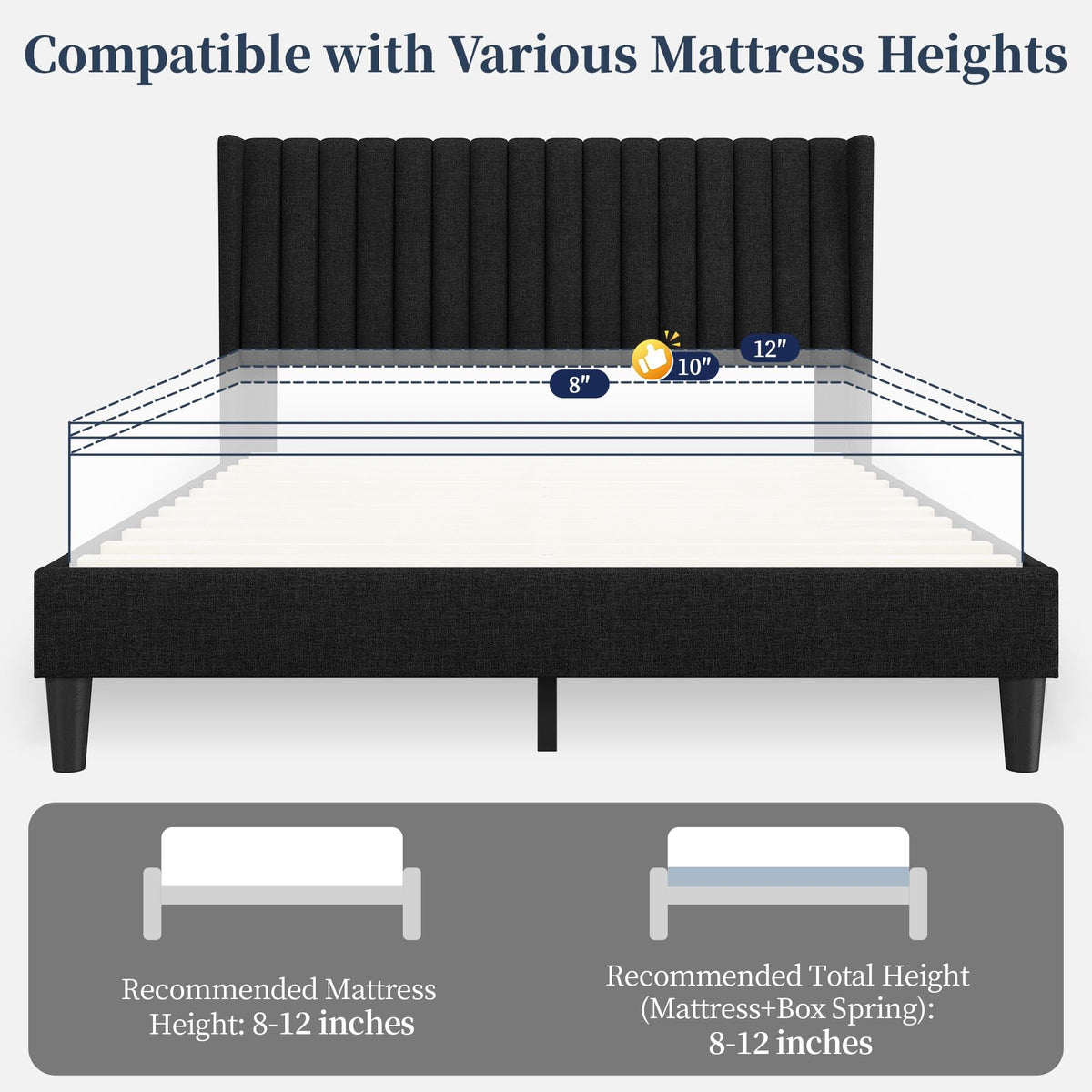 Black Queen Bed Frame with Headboard U2471