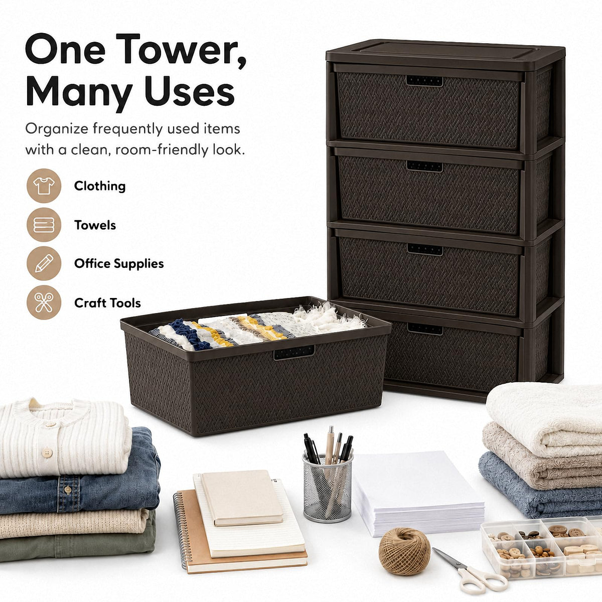 4 Drawer Tower with Removable Bins C12968