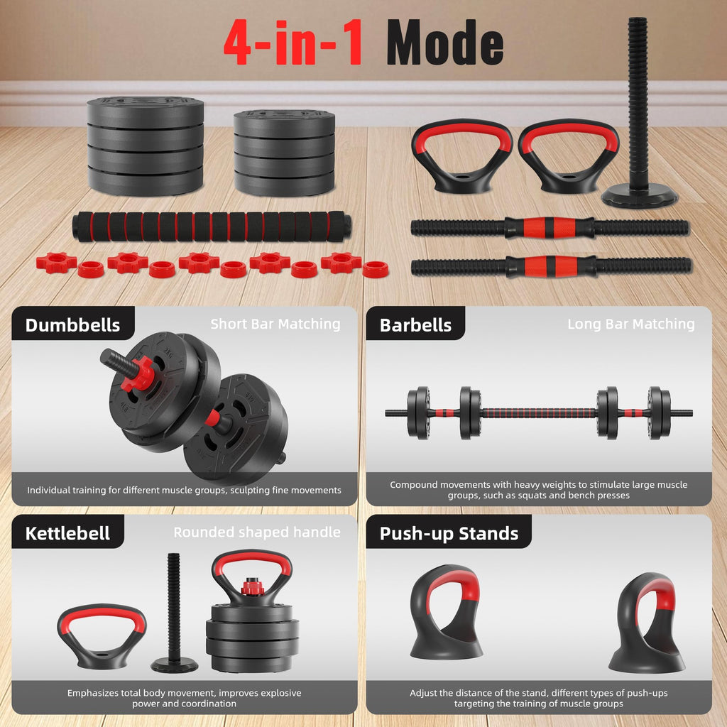 Adjustable 40/60LBS Dumbbell Barbell Kettlebell Set U7429