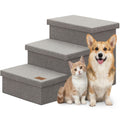 Grey 3 Steps Dog Stairs with Storage D664659