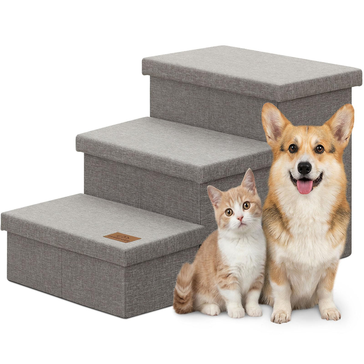 Grey 3 Steps Dog Stairs with Storage D664659