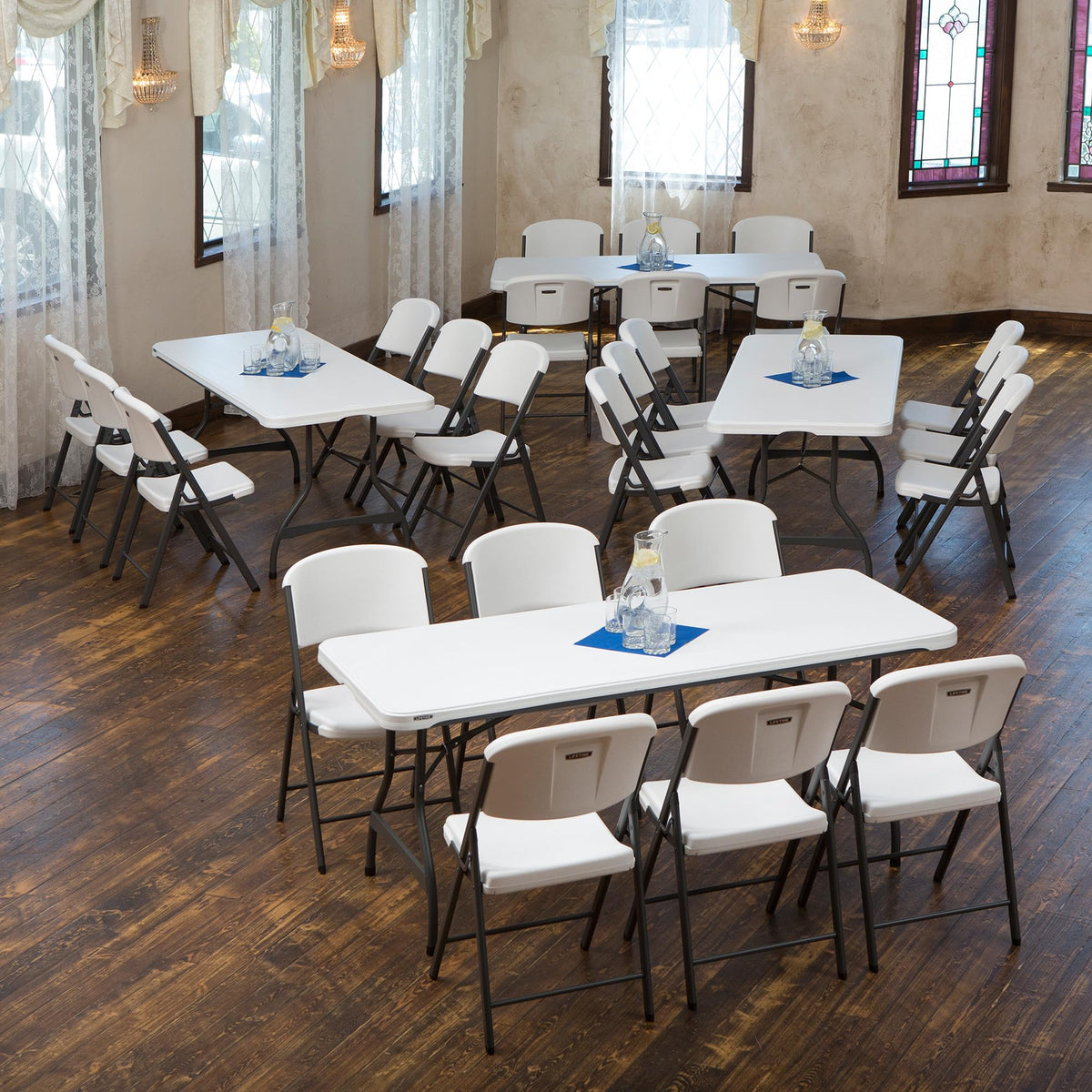 6 Ft Rectangular 4 Folding Tables and 24 Chairs Set White Granite R255