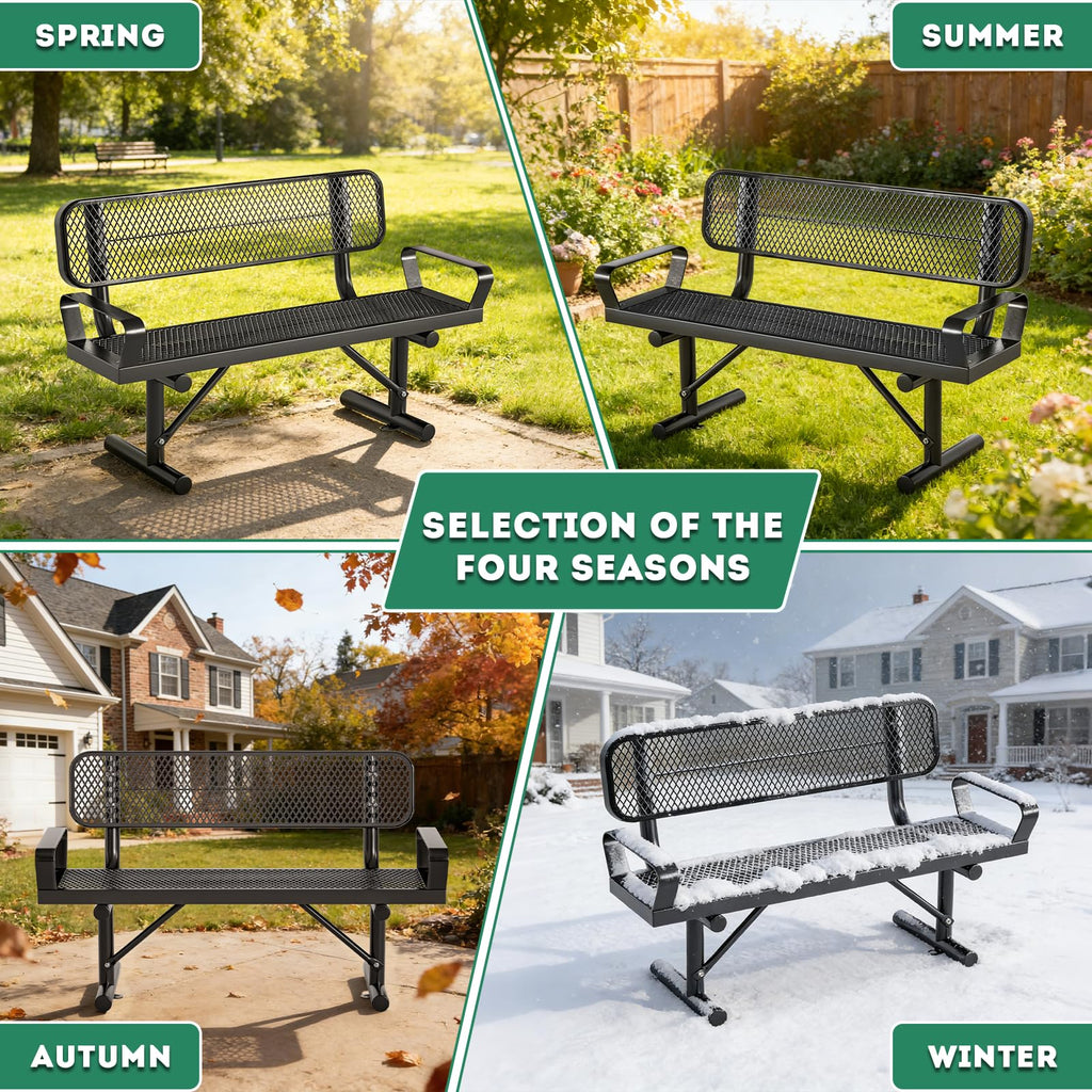 4FT Black Metal Garden Bench with Backrest W588775