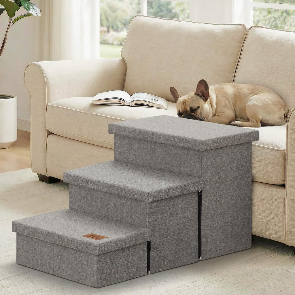 Grey 3 Steps Dog Stairs with Storage D664659