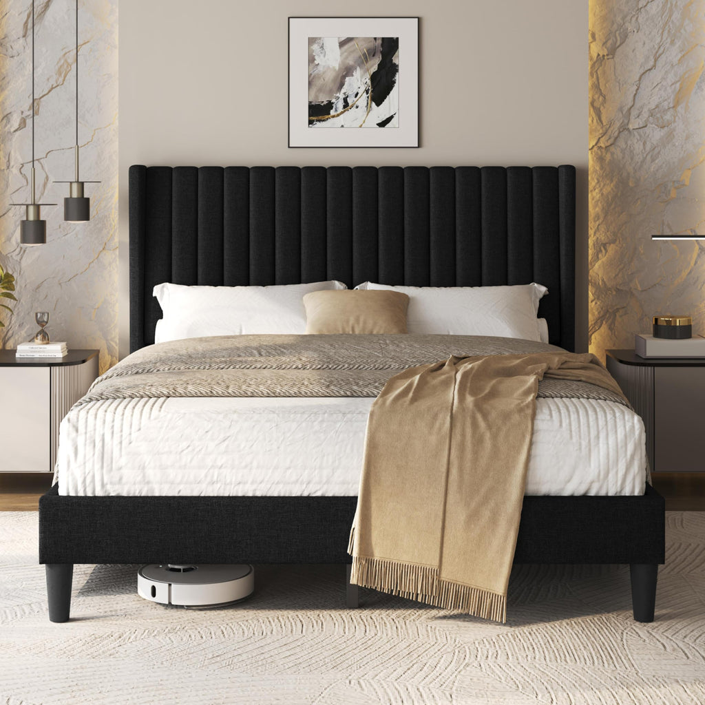 Black Queen Bed Frame with Headboard U2471