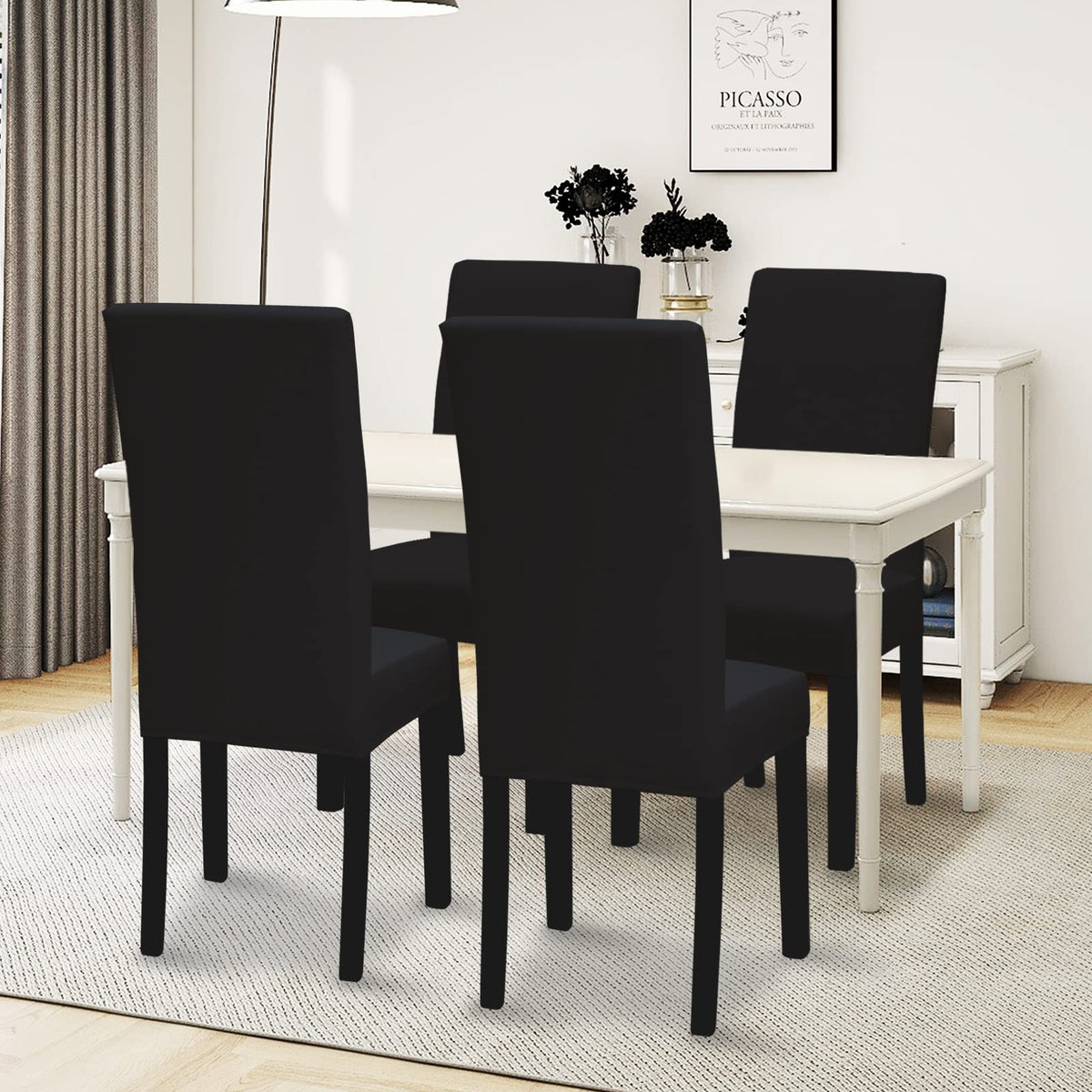 Black Stretch Dining Room Chair Slipcovers Set of 4 R707