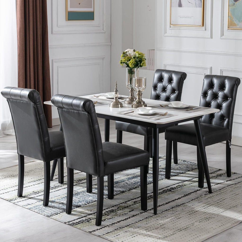 Black Set of 4 PU Leather Tufted Dining Chairs L294742