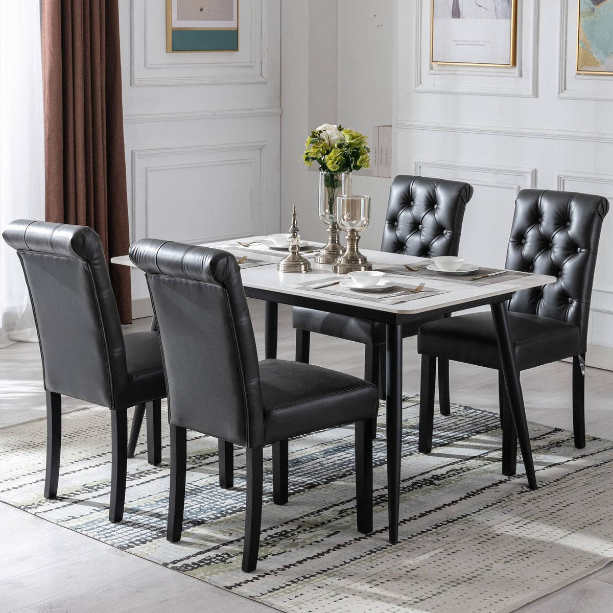 Black Set of 4 PU Leather Tufted Dining Chairs L294742