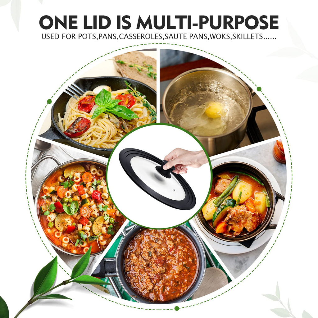 Universal Lid for Pots Pans and Skillets with Silicone Rim and Tempered Glass G785923
