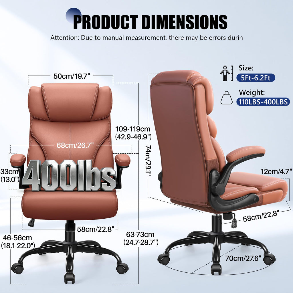 Brown High Back Office Chair with Flip-up Armrests Q38317
