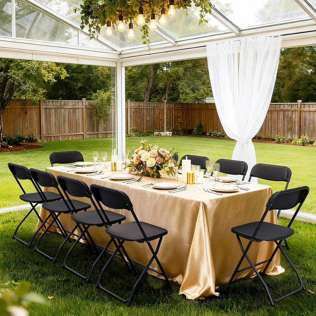 Black Plastic Folding Chairs, 10 Pack Steel Frame 350lbs Capacity O143370
