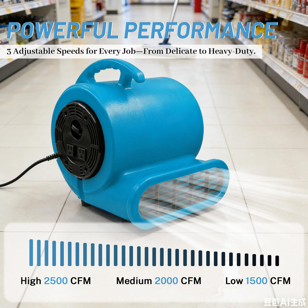 Light Blue 2500 CFM 3-Speed Floor Dryer H836527