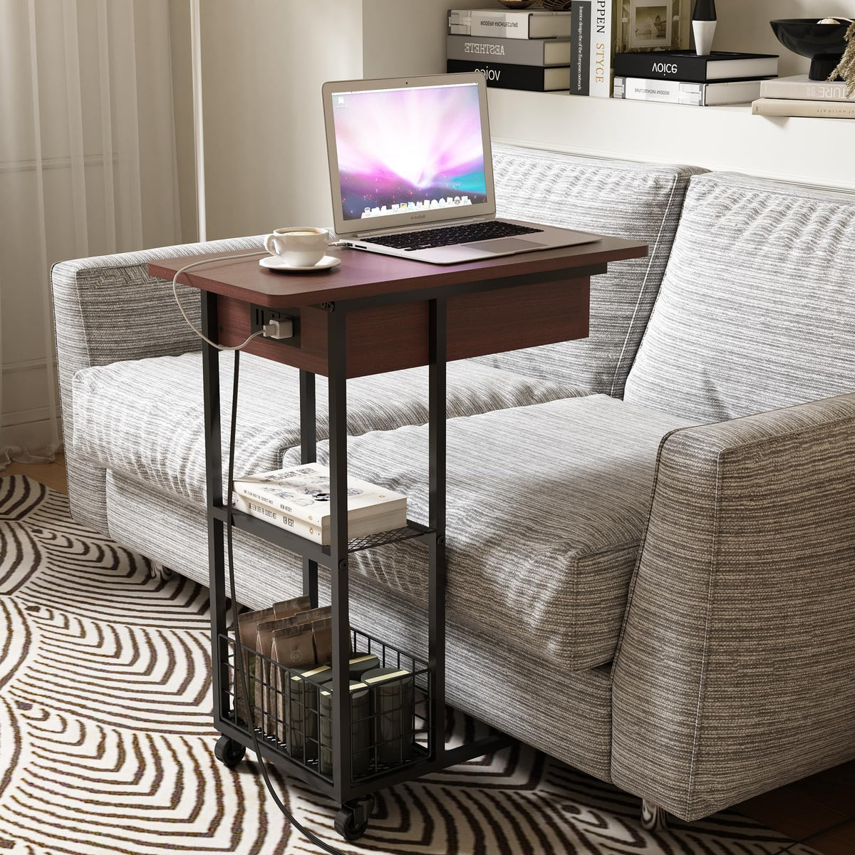 C Shaped End Table with Charging Station O8595