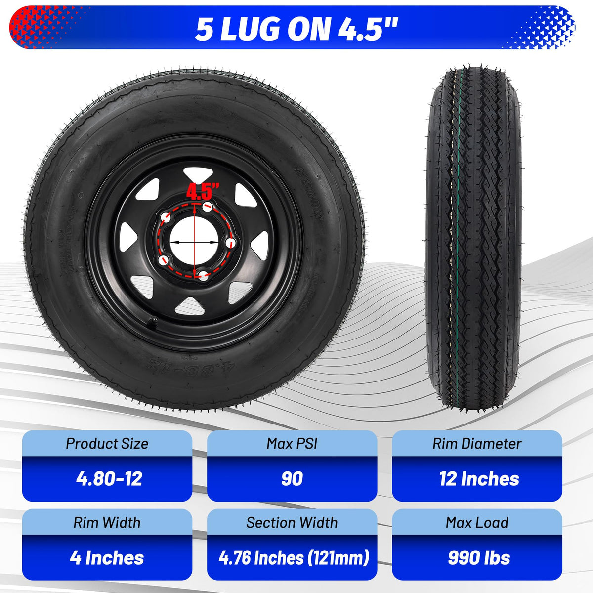 4.80-12 Trailer Tires with 12 in Rims A70111