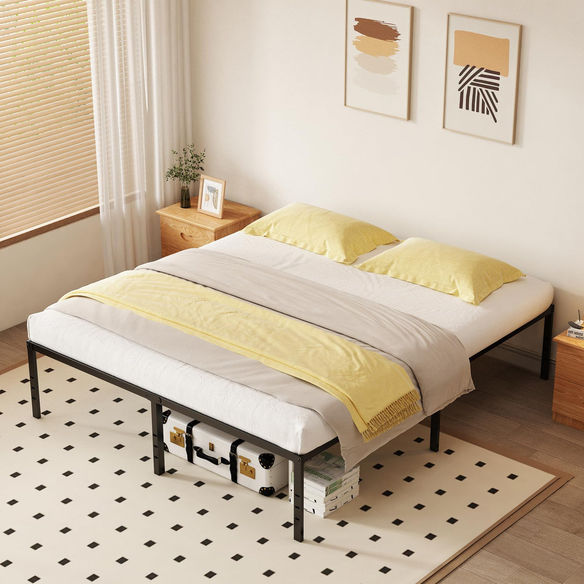 Queen 18 Inch Metal Platform Bed Frame, Black U289