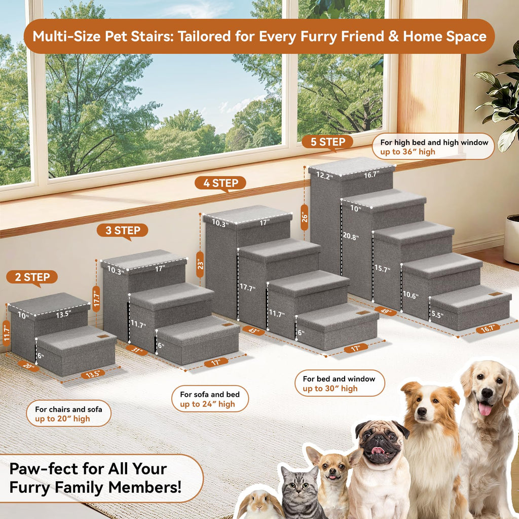 Grey 3 Steps Dog Stairs with Storage D664659