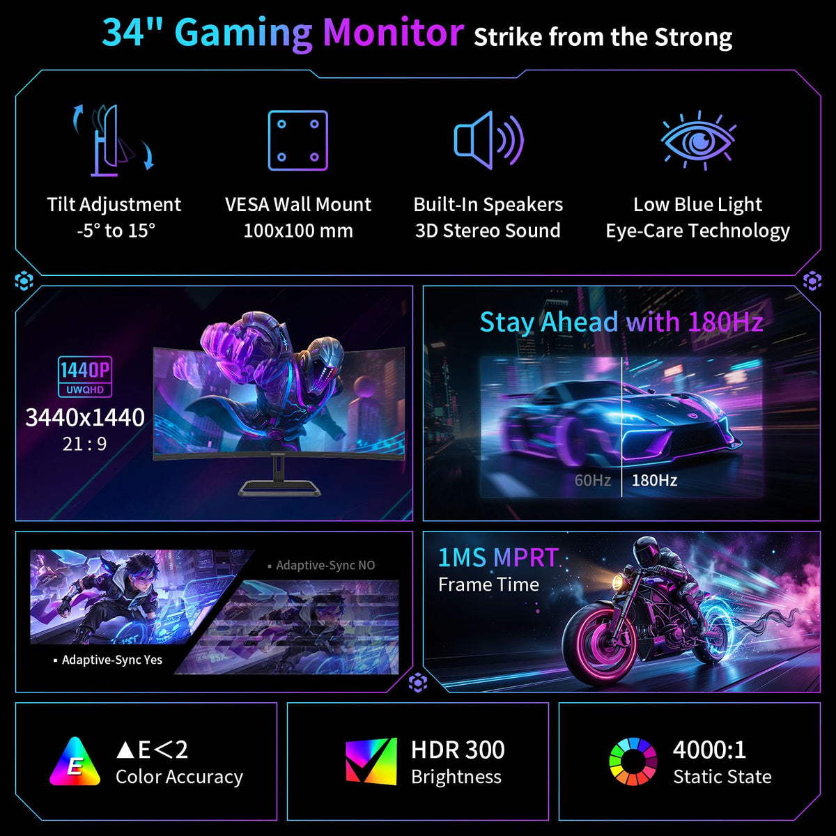 34” Curved Ultrawide Gaming Monitor 180Hz 3440×1440 V893799