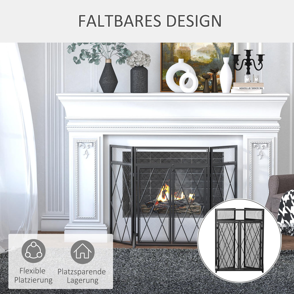 Folding Fireplace Screen Heavy Duty Black G586340