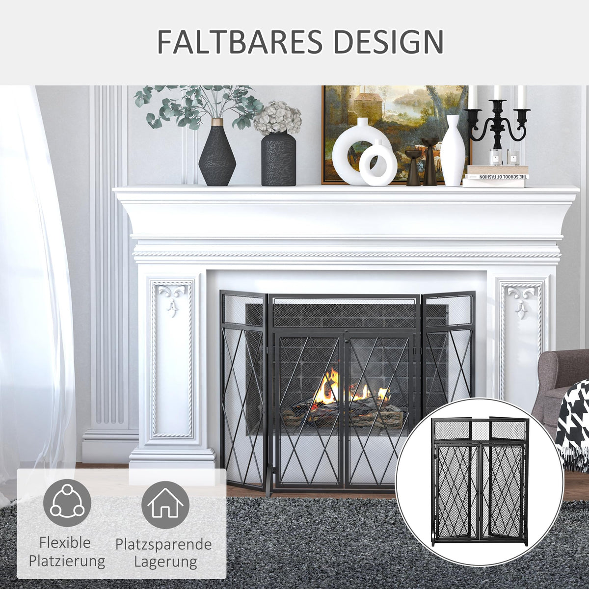 Folding Fireplace Screen Heavy Duty Black G586340