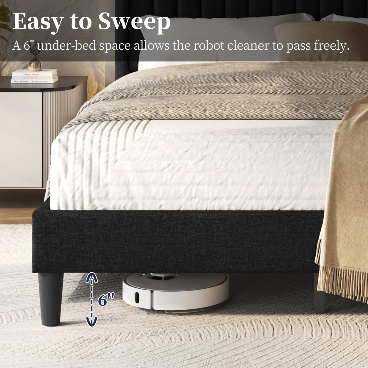 Black Queen Bed Frame with Headboard U2471
