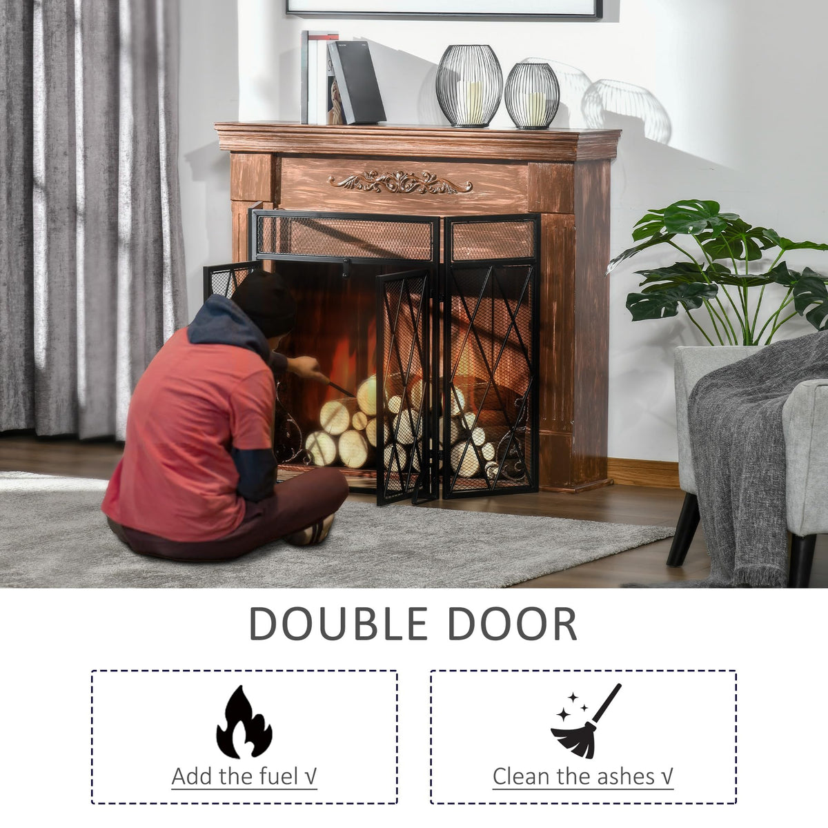 Folding Fireplace Screen Heavy Duty Black G586340