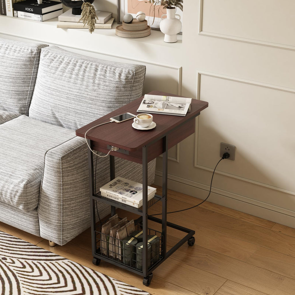 C Shaped End Table with Charging Station O8595
