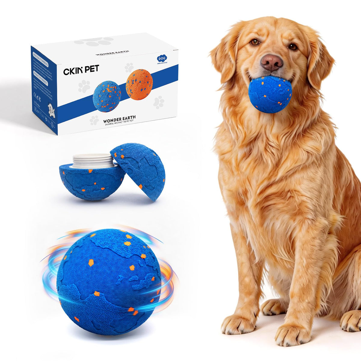 Dog Nail Grinder Interactive Dog Toys Ball with 2 Shells Blue U4726