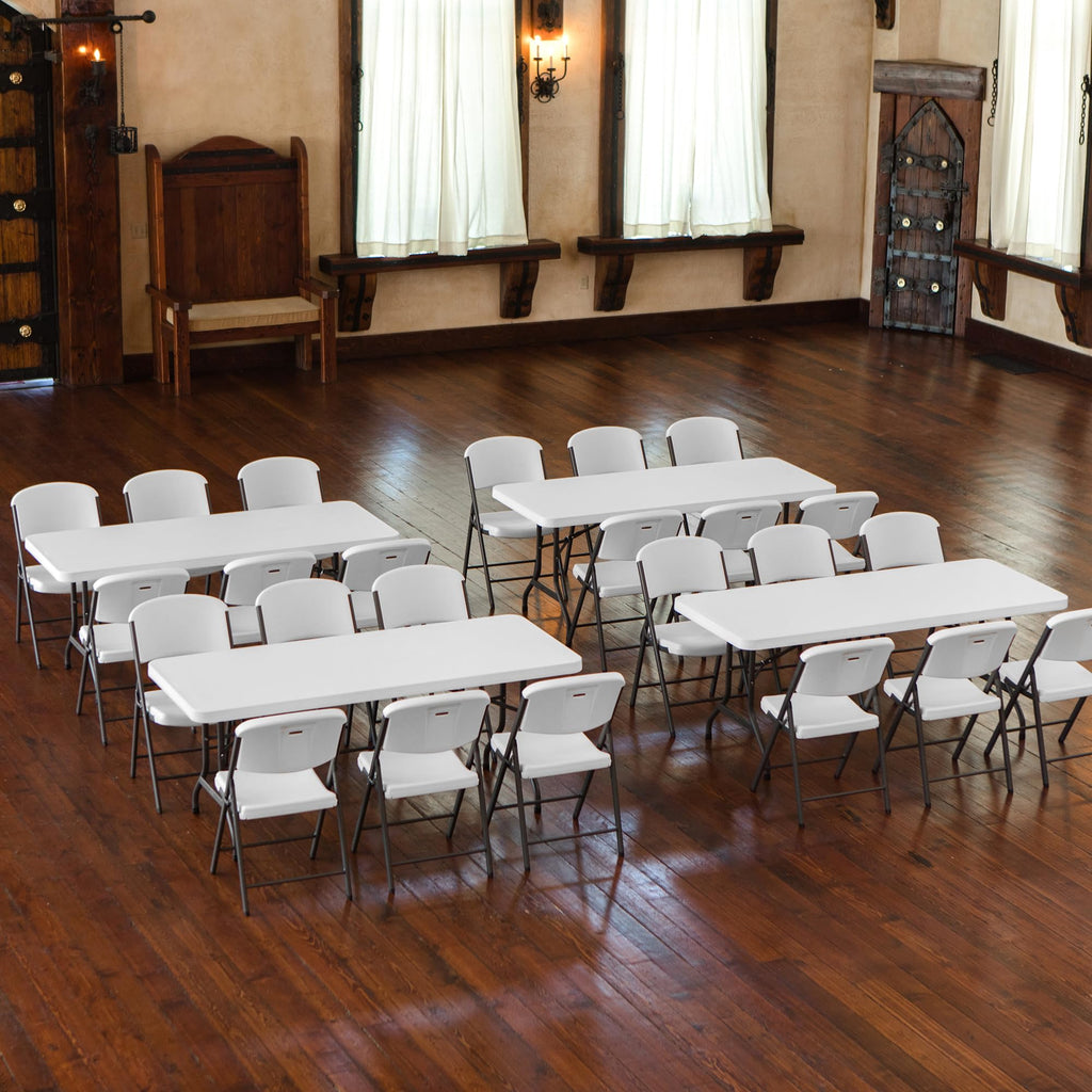 6 Ft Rectangular 4 Folding Tables and 24 Chairs Set White Granite R255
