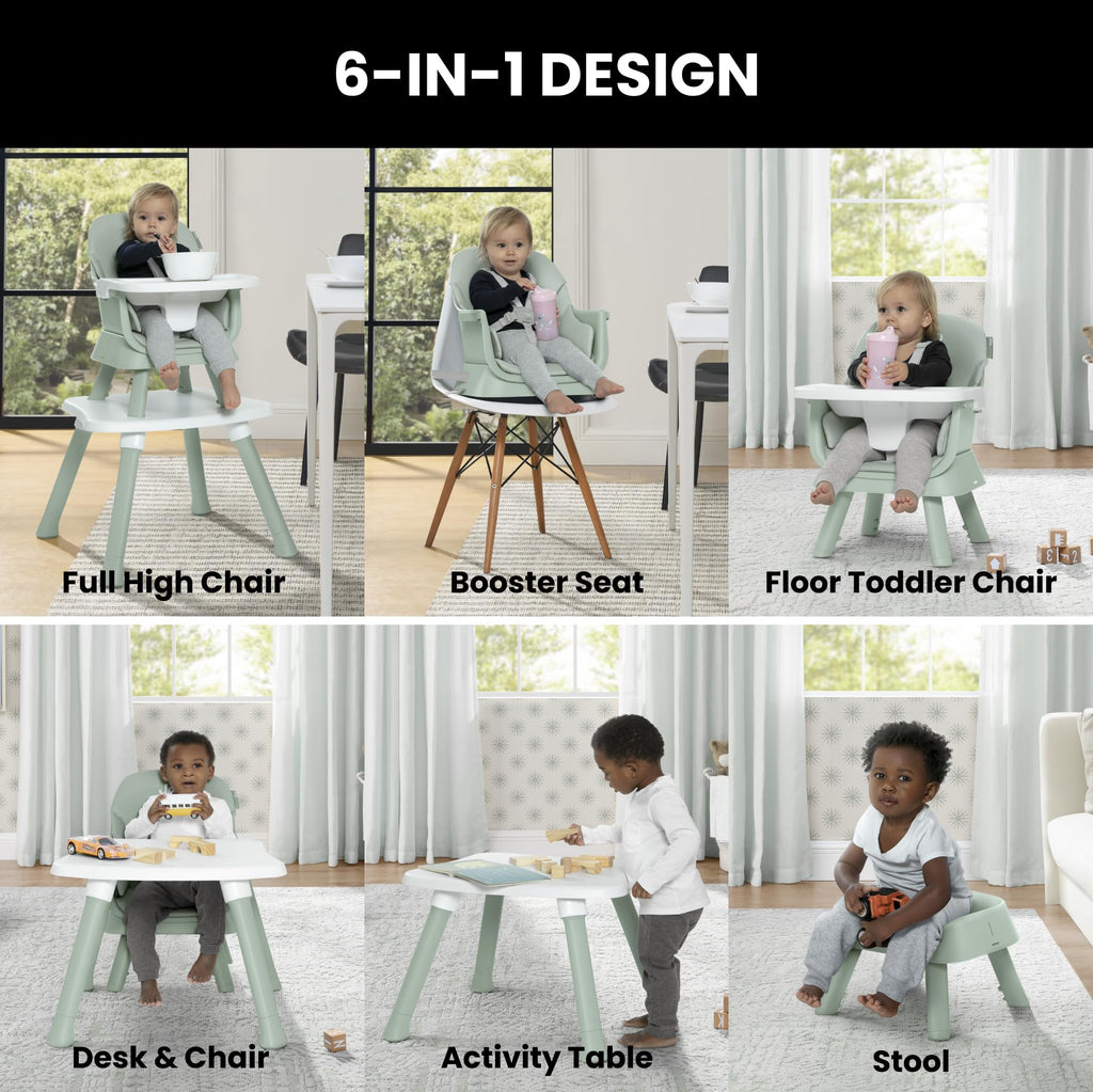 6-in-1 High Chair Converts to Stool Booster Seat Toddler Chair Activity Table and Desk and Chair Sage Green M253154