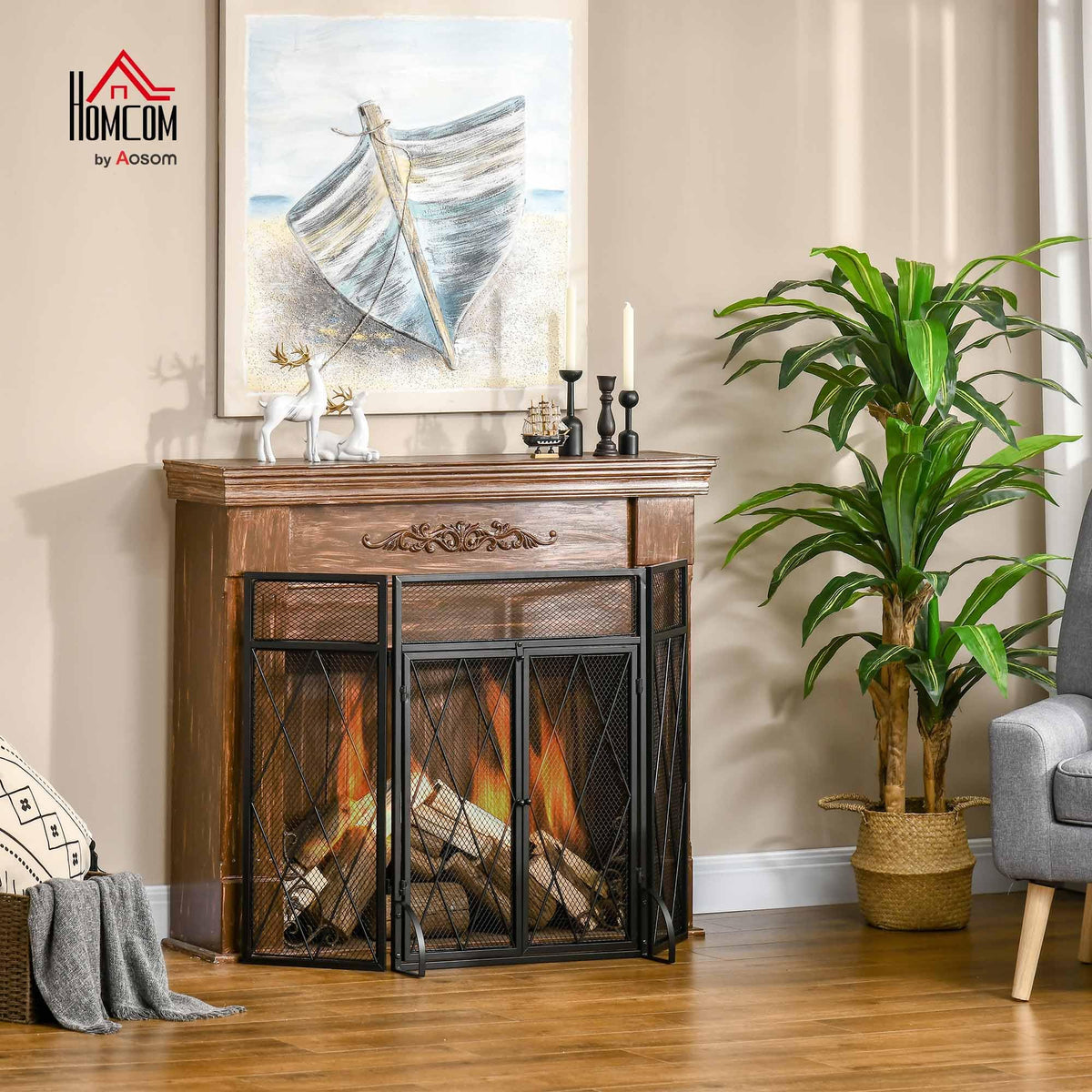 Folding Fireplace Screen Heavy Duty Black G586340