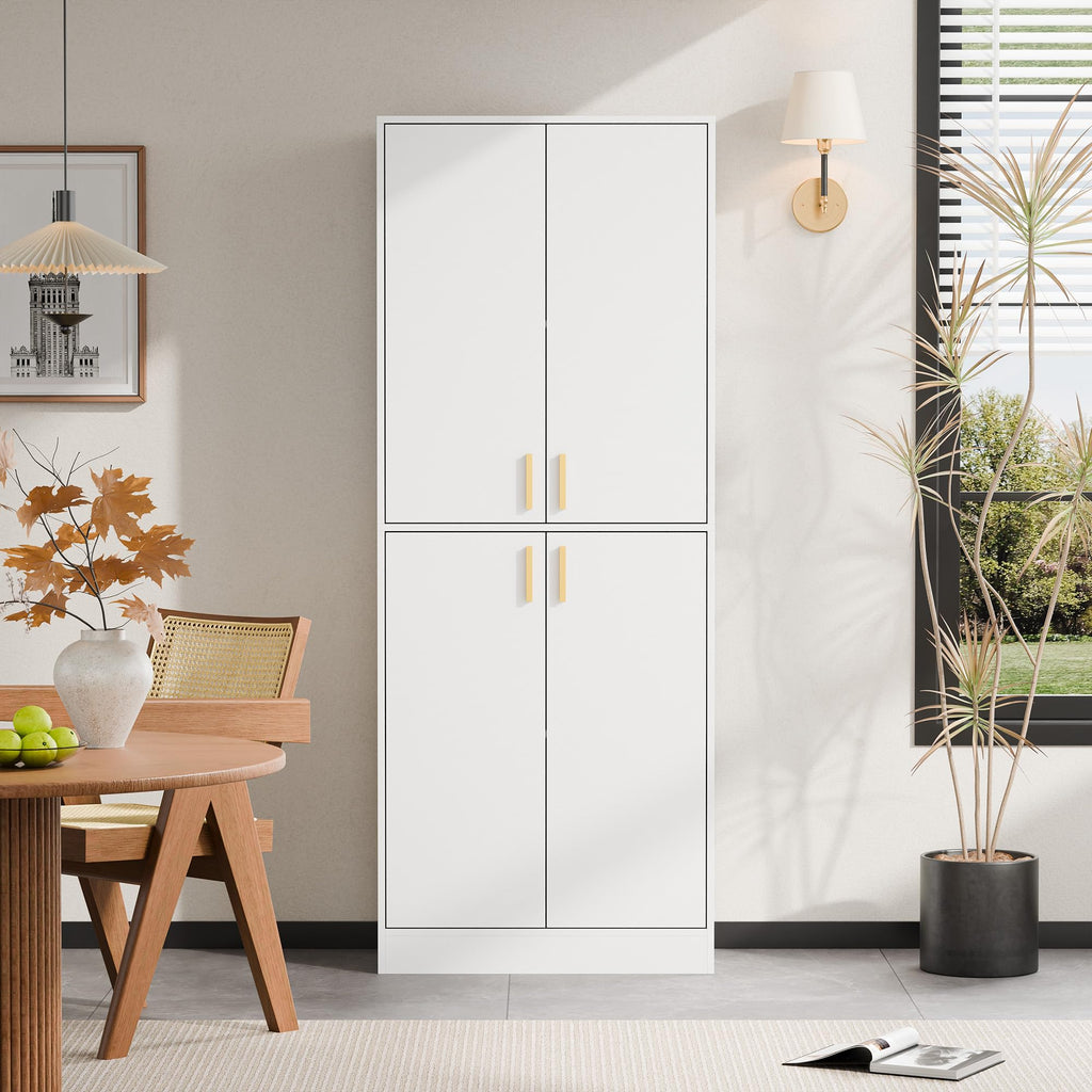 White Wood Storage Cabinet with Doors and Shelves I439